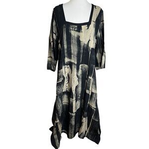 Lyng Designs Lagenlook Art to Wear Abstract Dress L Square Neck Oversized